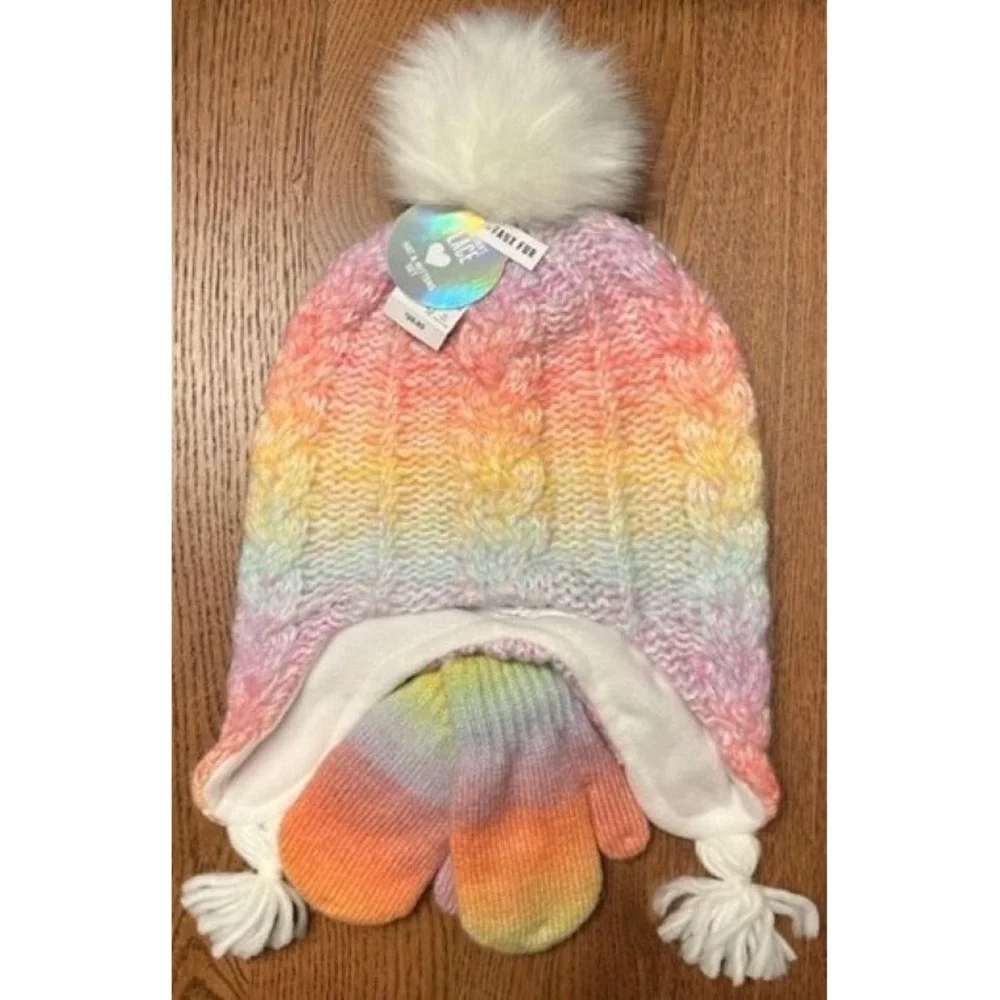The Children's Place Toddler Rainbow Pom Hat and Mittens Set - 4-5T